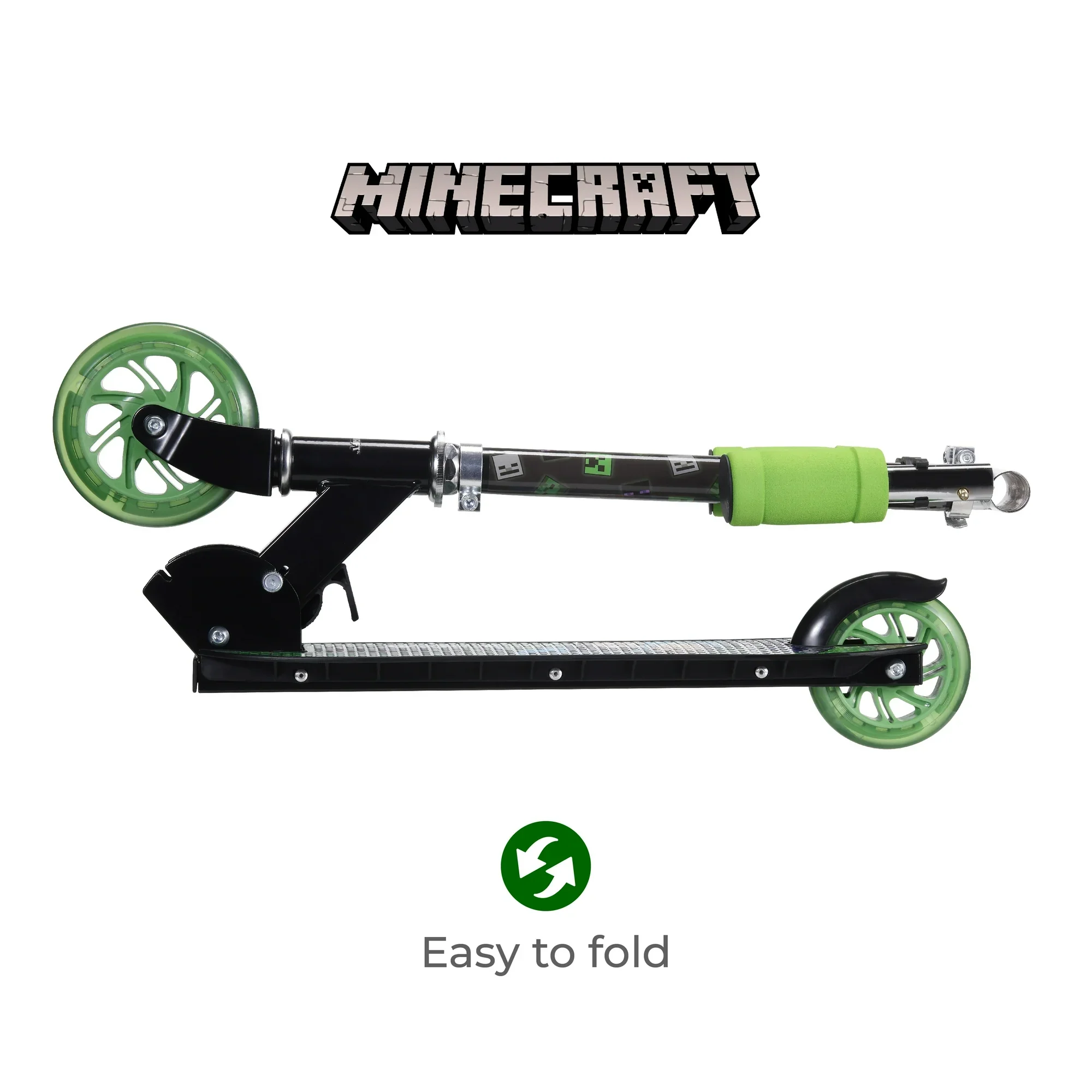 2-Wheel Minecraft Kick Scooter with Light-up Wheels, Foldable Scooter for Kids, Green - Image 6