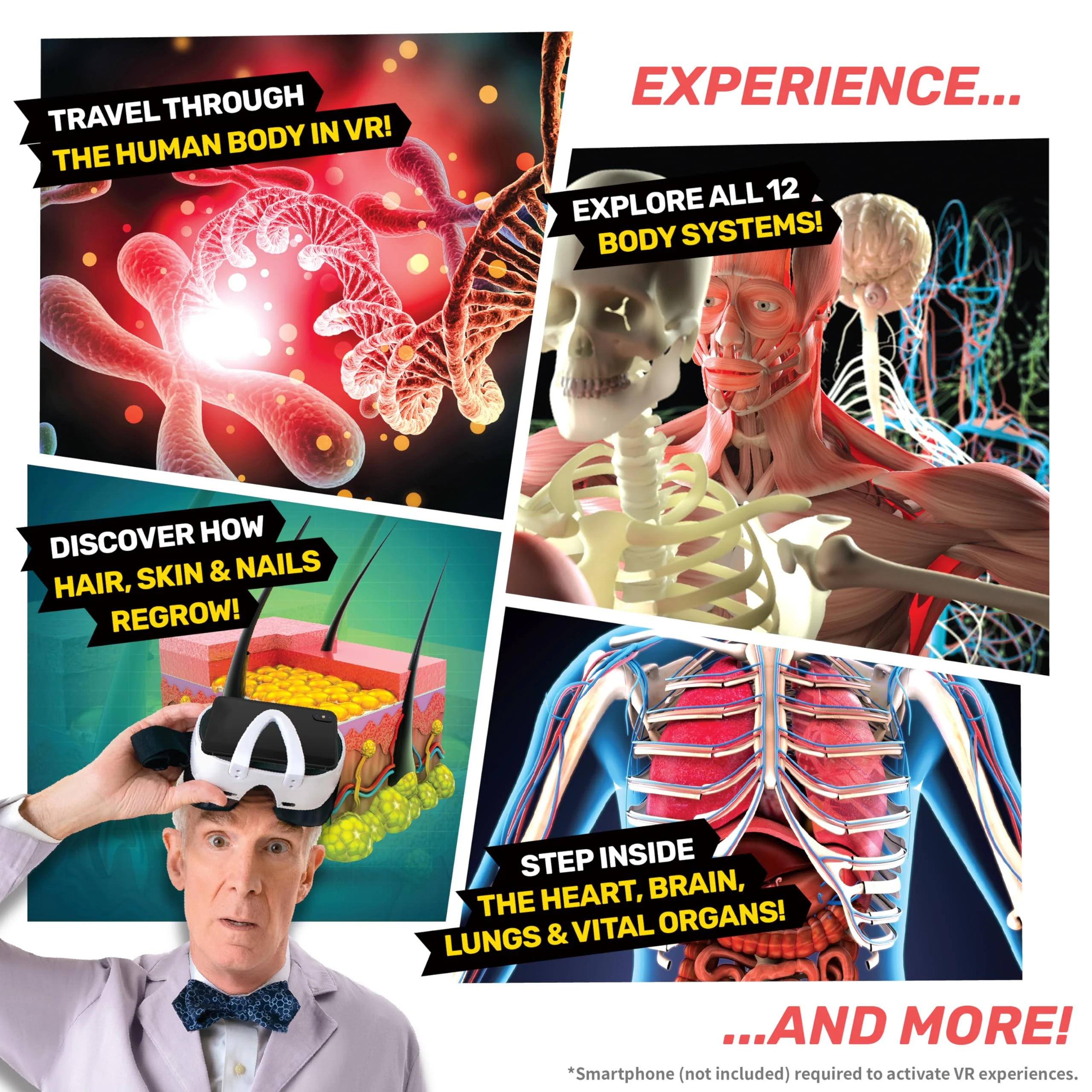 Abacus Brands Bill Nye's Science Squad: Body Lab VR - Virtual Reality Kids Science Kit, Book and Interactive Learning Activity Set - for Ages 8 and Up - Image 3