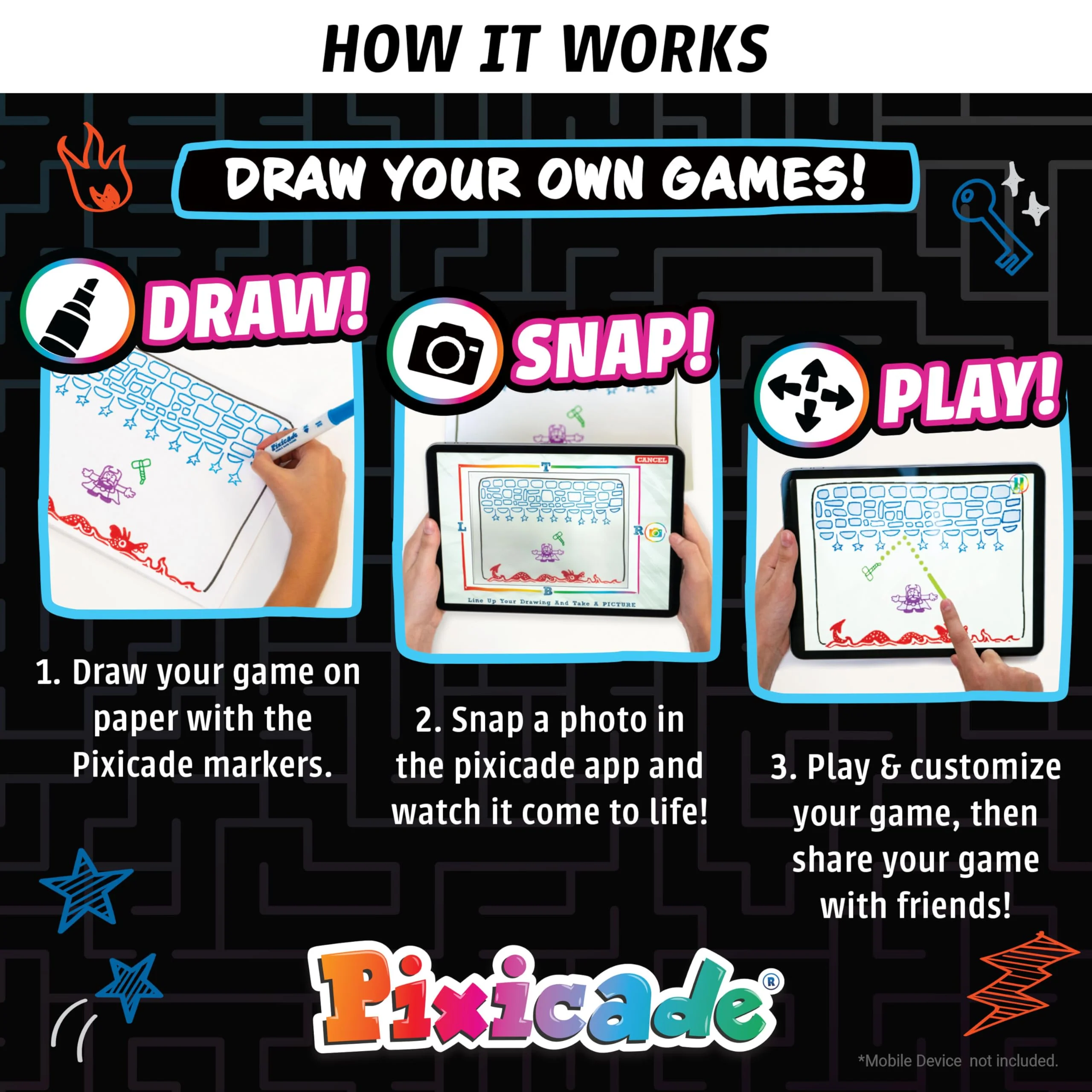Abacus Brands Pixicade! Turn Drawings Into Playable Video Games! | Doodle & Draw, Snap Play & Share Instant Video Games! | Mobile Video Game Maker and Creation Studio! - Image 5