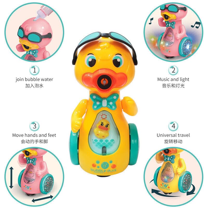 Automatic Bubble Machine Electric Gimbal Bubble Duck Toy with Light Musical (Yellow) - Image 2