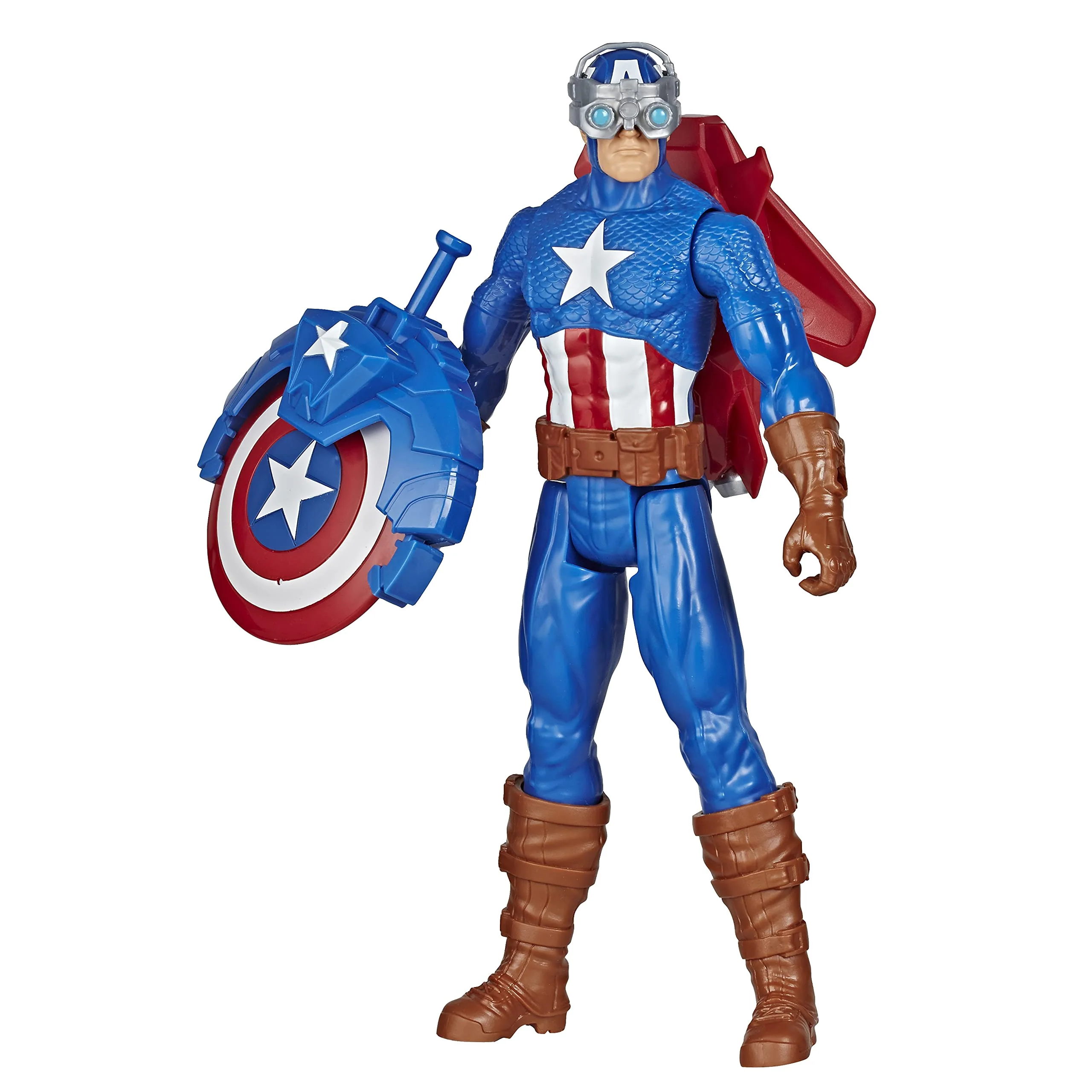 Avengers Marvel Titan Hero Series Blast Gear Captain America, 12-Inch Toy, with Launcher, 2 Accessories and Projectile, Ages 4 and Up , Blue - Image 2