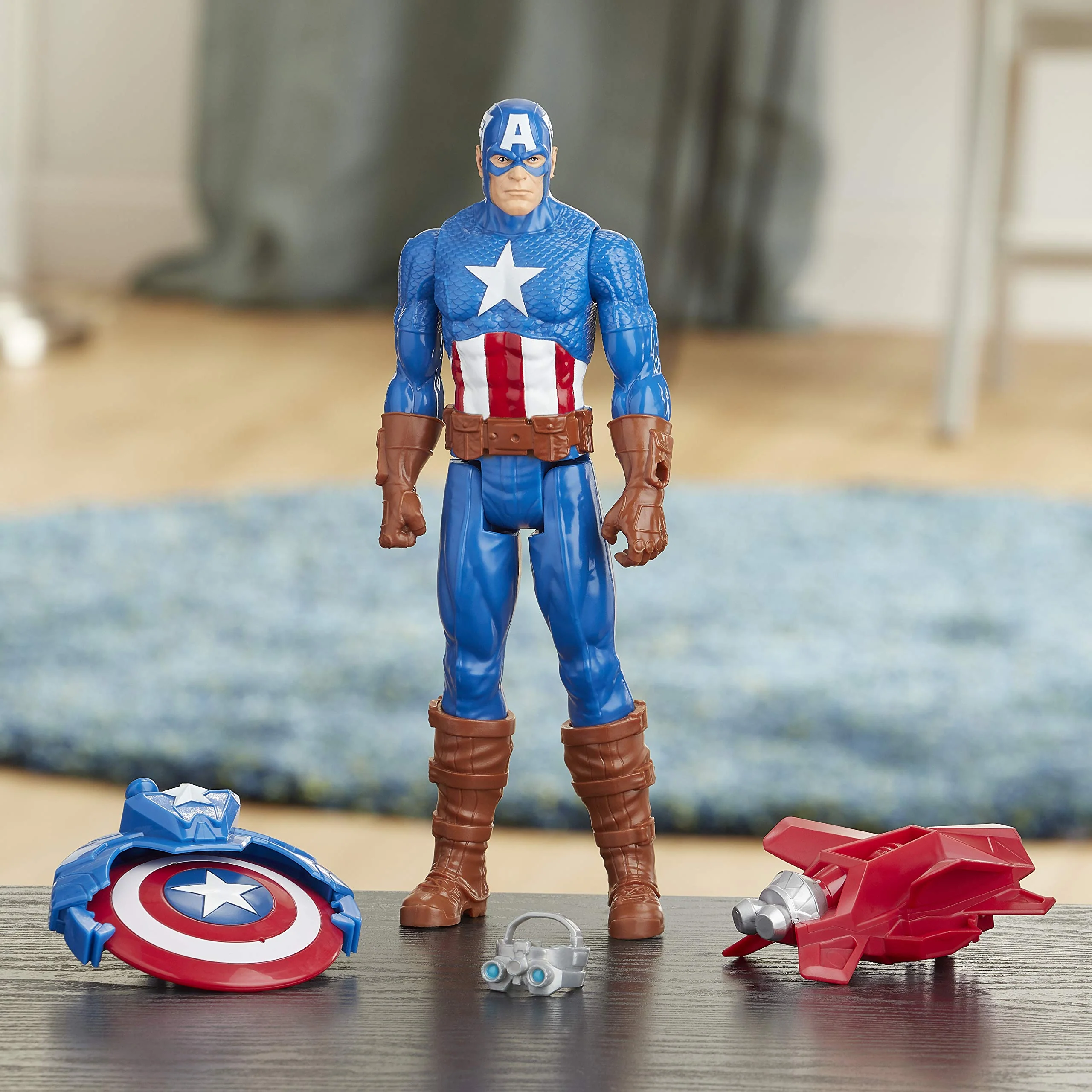 Avengers Marvel Titan Hero Series Blast Gear Captain America, 12-Inch Toy, with Launcher, 2 Accessories and Projectile, Ages 4 and Up , Blue - Image 3