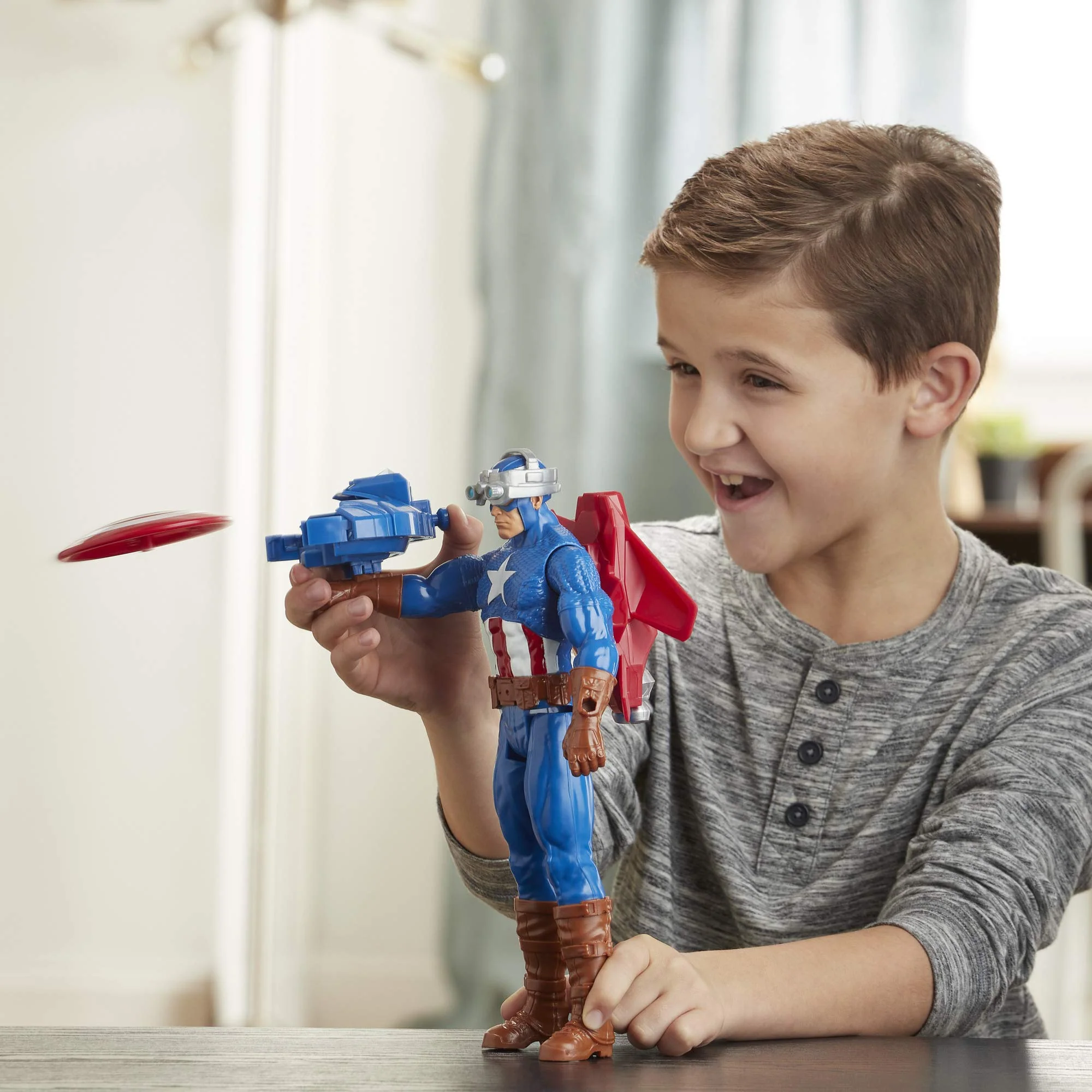 Avengers Marvel Titan Hero Series Blast Gear Captain America, 12-Inch Toy, with Launcher, 2 Accessories and Projectile, Ages 4 and Up , Blue - Image 9