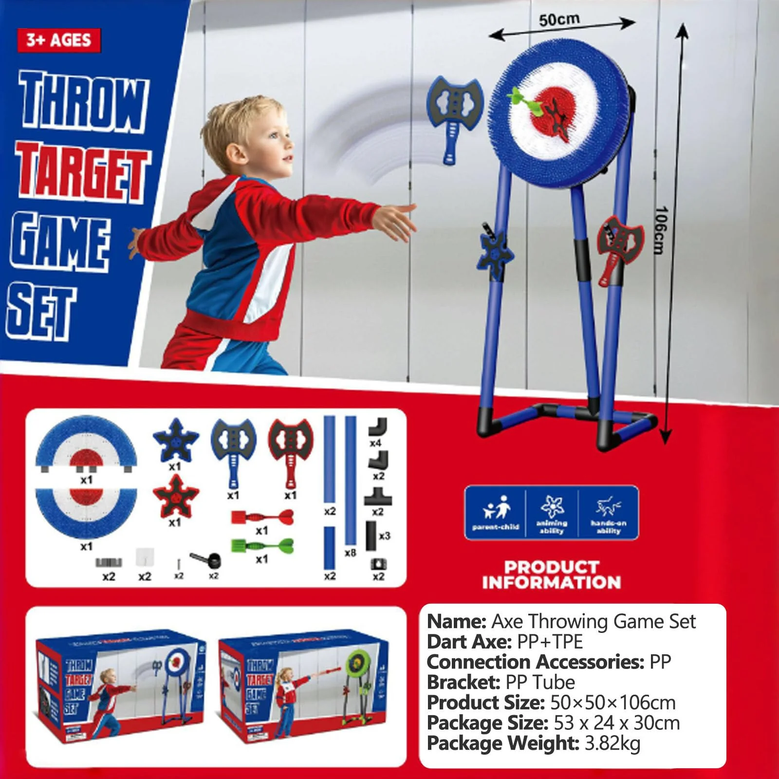 Backyard Target Throwing Game Set, Foldable Dart Axe Throwing Game, Axe Throwing Set with 2 Axes, 2 Six-Star Darts and 2 Darts, Safe Indoor Game for Adults And Kids,Blue-Round - Image 7