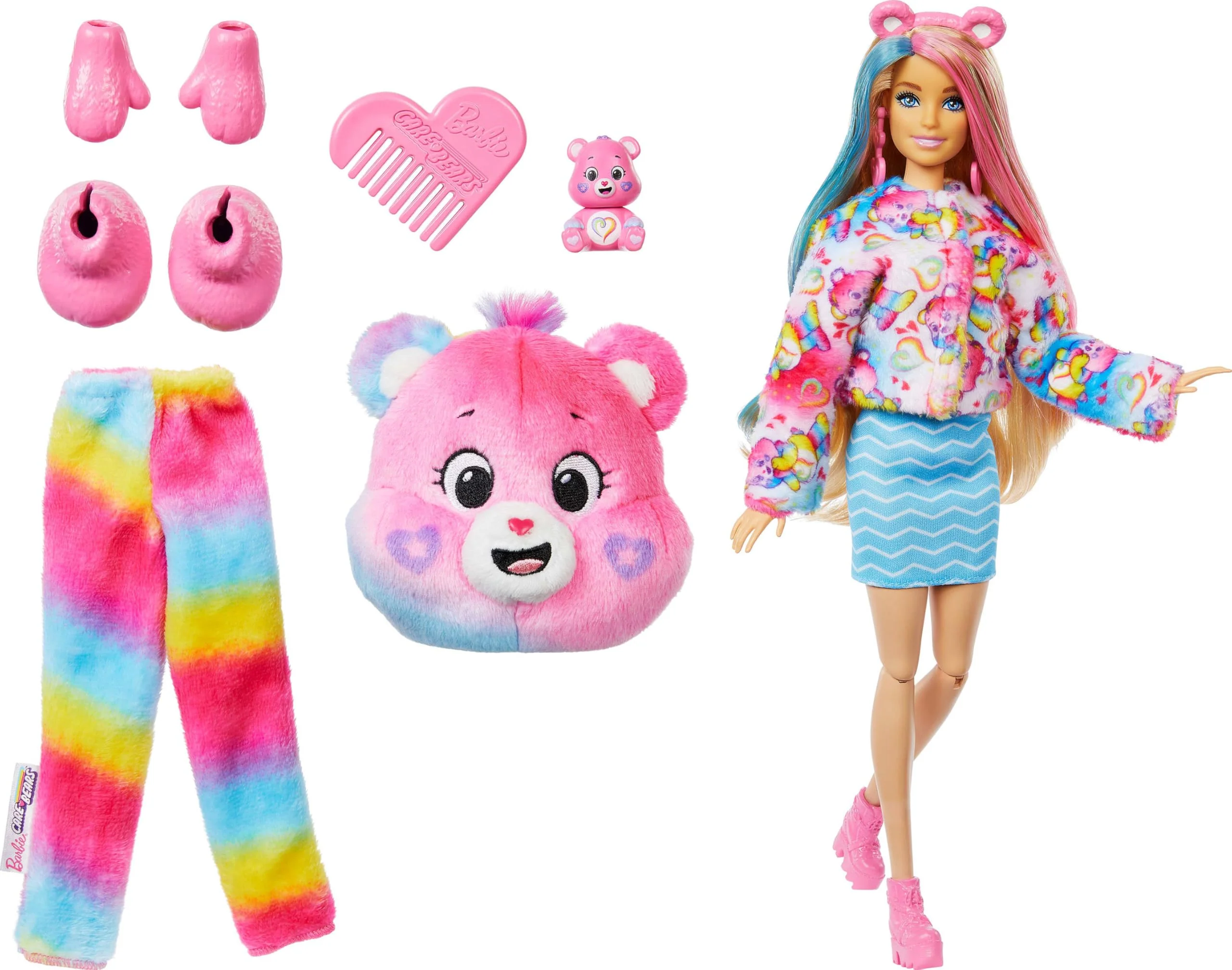 Barbie Cutie Reveal Care Bears Doll & Accessories, Series 2 Togetherness Bear with 10 Surprises Including Color Change & Mini Bear - Image 3