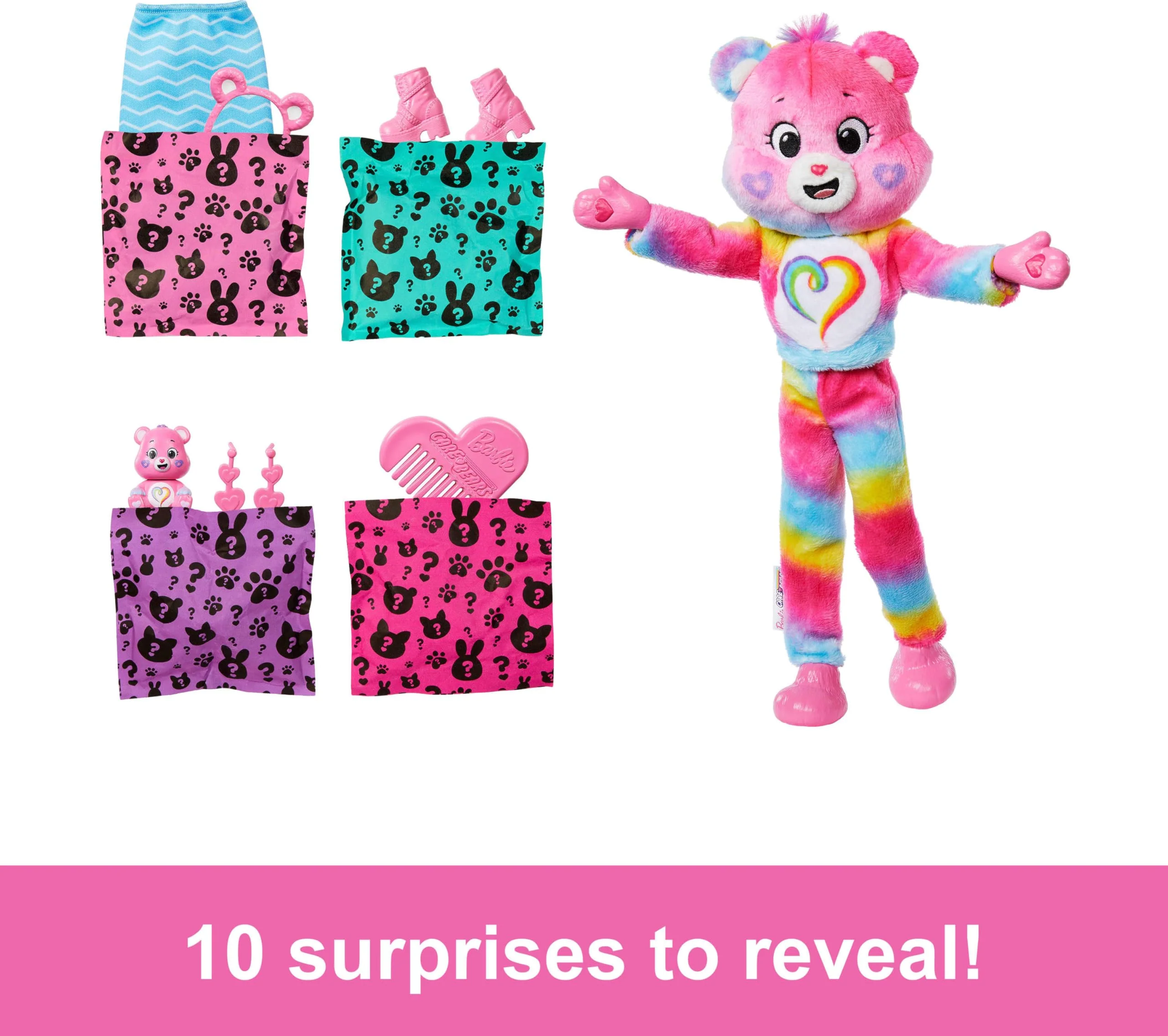 Barbie Cutie Reveal Care Bears Doll & Accessories, Series 2 Togetherness Bear with 10 Surprises Including Color Change & Mini Bear - Image 6