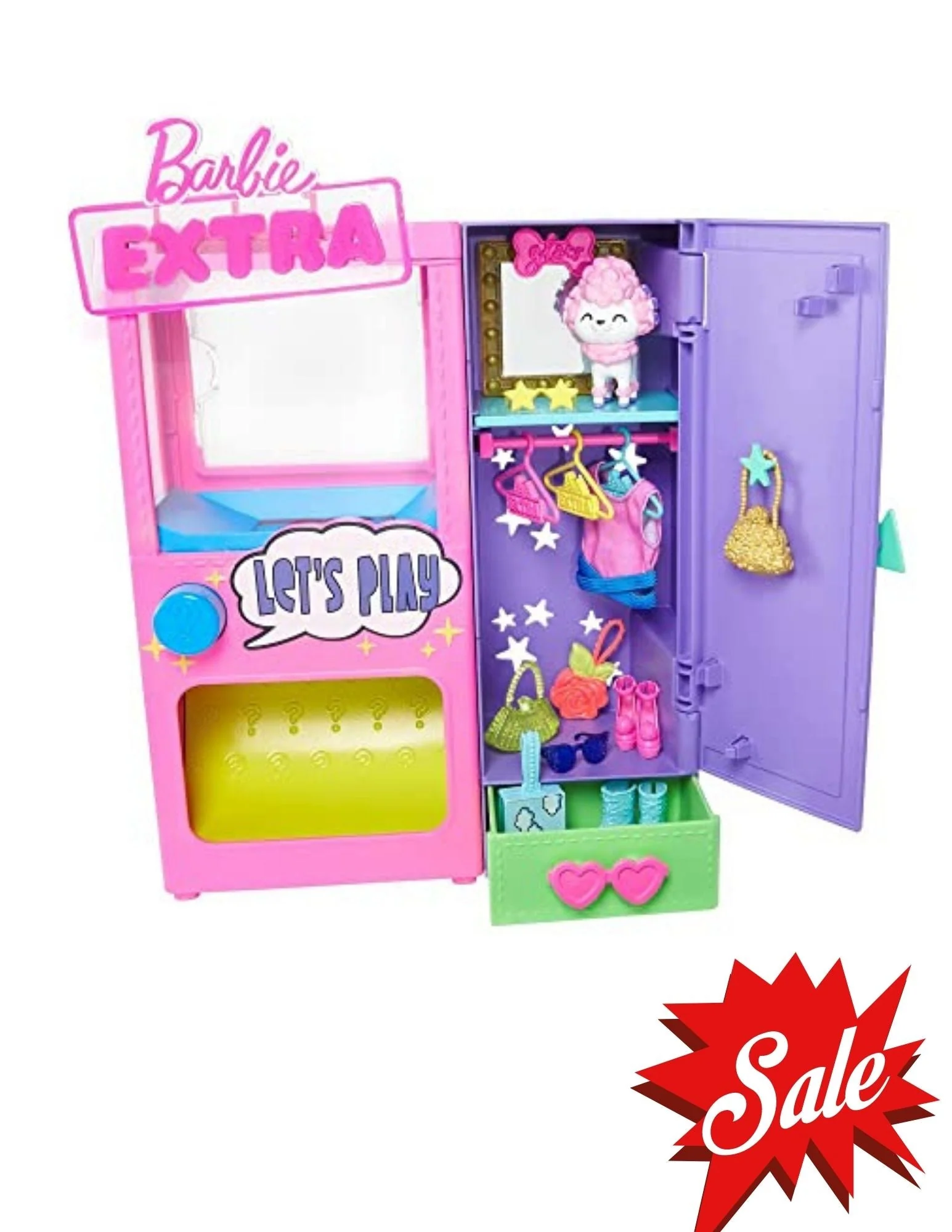 Barbie Extra Surprise Fashion Playset with 20 Pieces Including Pet Poodle, Closet and Push-Button Feature That Dispenses Fashion Accessories, Gift for 3 Year Olds & Up