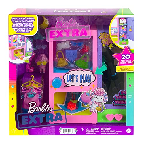Barbie Extra Surprise Fashion Playset with 20 Pieces Including Pet Poodle, Closet and Push-Button Feature That Dispenses Fashion Accessories, Gift for 3 Year Olds & Up - Image 4