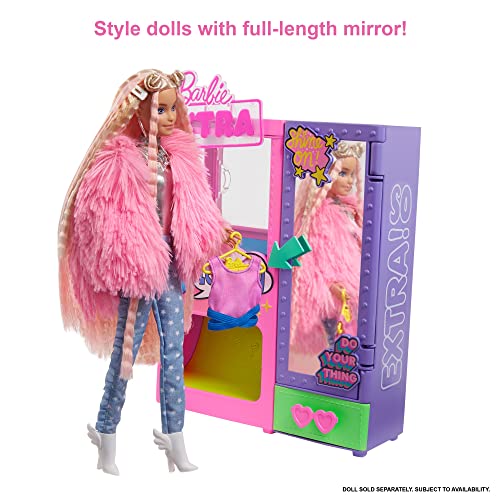 Barbie Extra Surprise Fashion Playset with 20 Pieces Including Pet Poodle, Closet and Push-Button Feature That Dispenses Fashion Accessories, Gift for 3 Year Olds & Up - Image 7