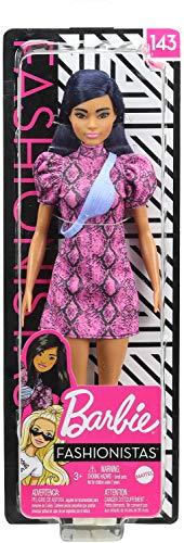 Barbie Fashionistas Doll with Blue Hair Wearing Pink & Black Dress - Image 2