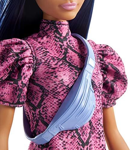 Barbie Fashionistas Doll with Blue Hair Wearing Pink & Black Dress - Image 3