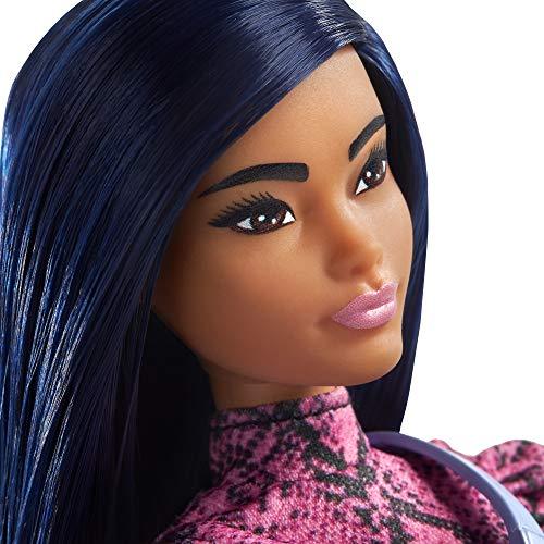 Barbie Fashionistas Doll with Blue Hair Wearing Pink & Black Dress - Image 4