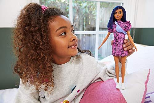 Barbie Fashionistas Doll with Blue Hair Wearing Pink & Black Dress - Image 6