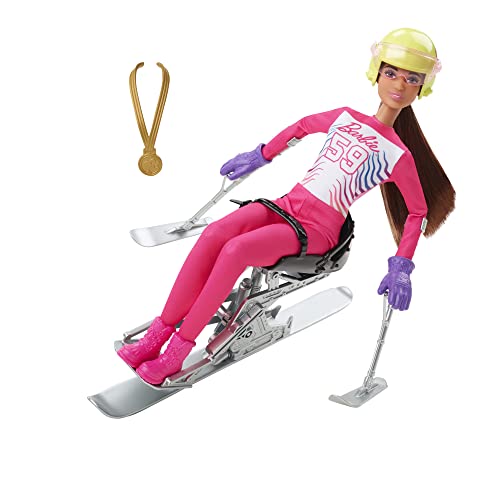 Barbie Winter Sports para Alpine Skier Brunette Doll with Shirt, Pants, Helmet, Gloves, Pole, Sit Ski & Trophy - Image 2