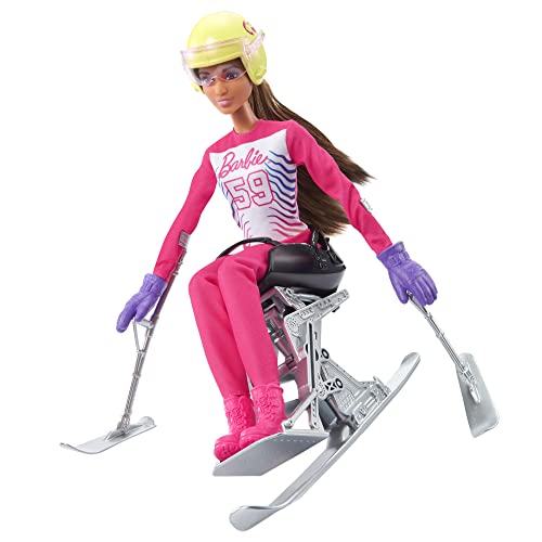 Barbie Winter Sports para Alpine Skier Brunette Doll with Shirt, Pants, Helmet, Gloves, Pole, Sit Ski & Trophy - Image 6
