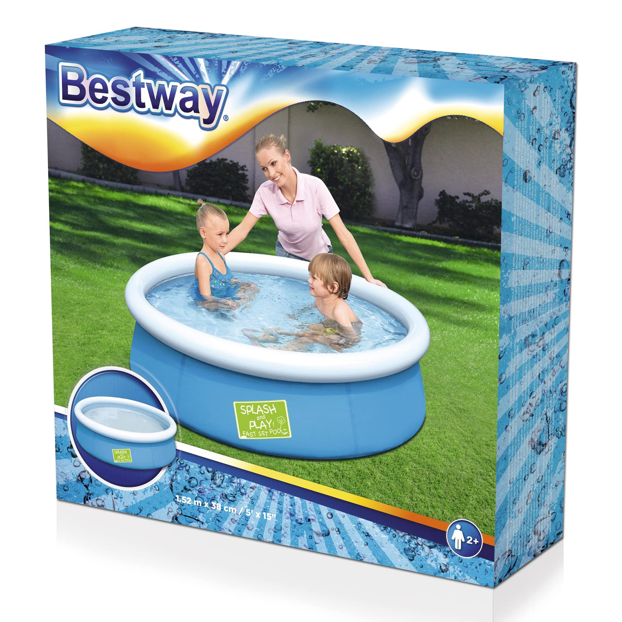 Bestway Fast Set Pool Above Ground Kiddie Swimming Pool 5’ X 15” 57241E , Blue - Image 5