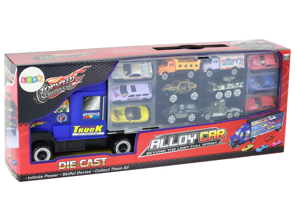 Big Die-cast Container Truck Toy Metal Classic Model Car Toy with 12pcs Mini Car. Color May Vary