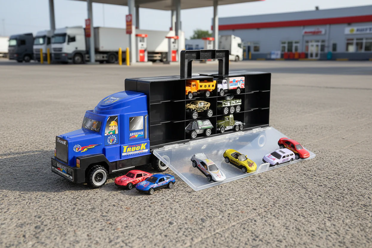 Big Die-cast Container Truck Toy Metal Classic Model Car Toy with 12pcs Mini Car. Color May Vary - Image 2