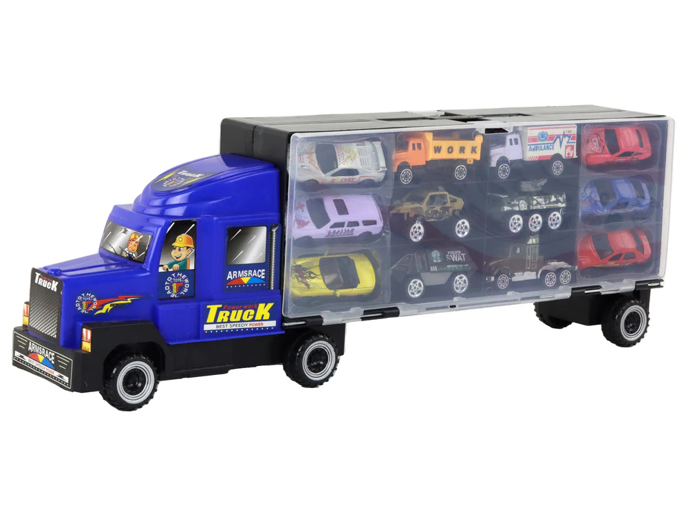 Big Die-cast Container Truck Toy Metal Classic Model Car Toy with 12pcs Mini Car. Color May Vary - Image 3