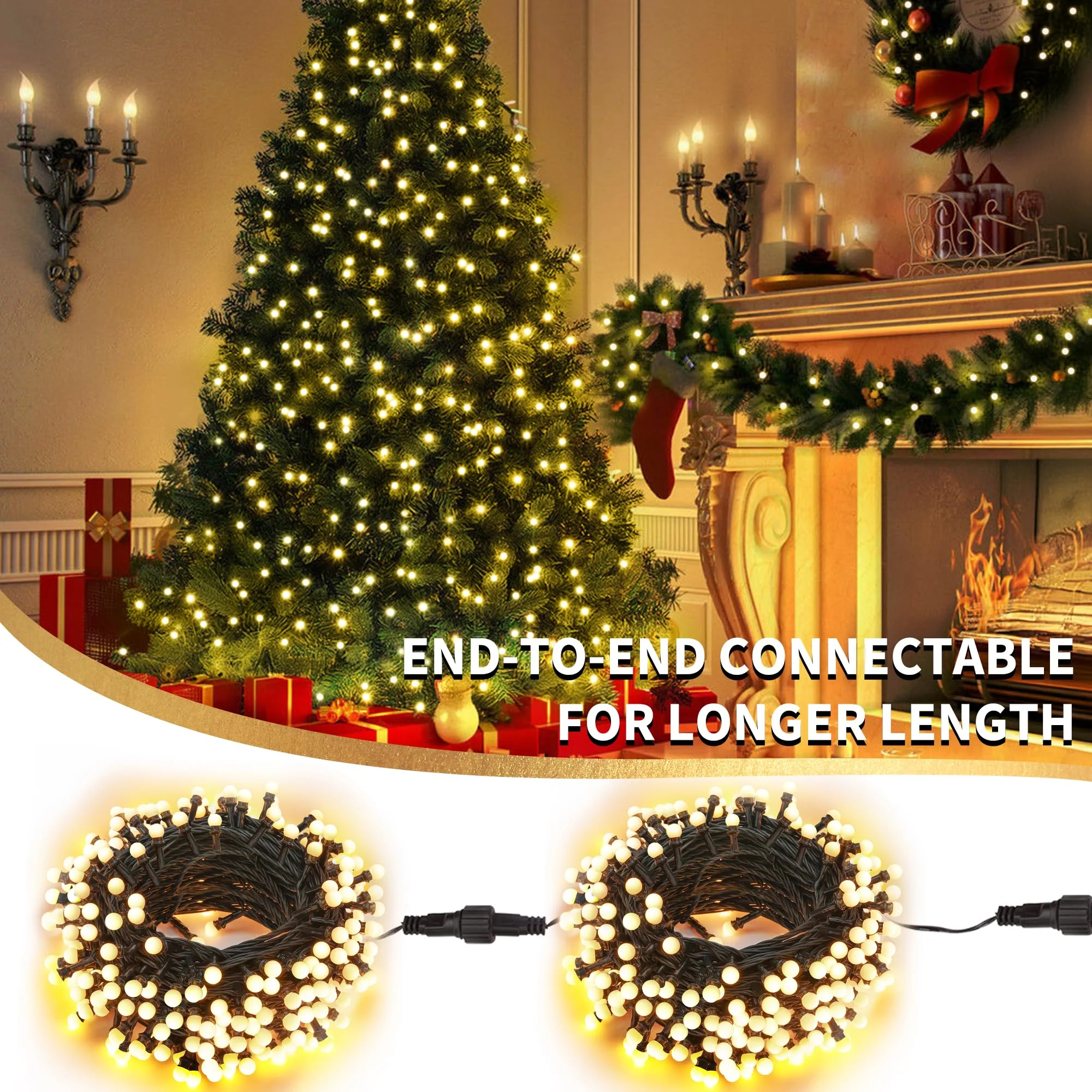 String Lights Warm White, 66ft 200 LED Christmas String Lights with Timer, 8 Modes Christmas Berry Lights, Xmas Tree Globe Lights Outdoor Mini Tree Light for Christmas Tree Home Party Patio - Image 4