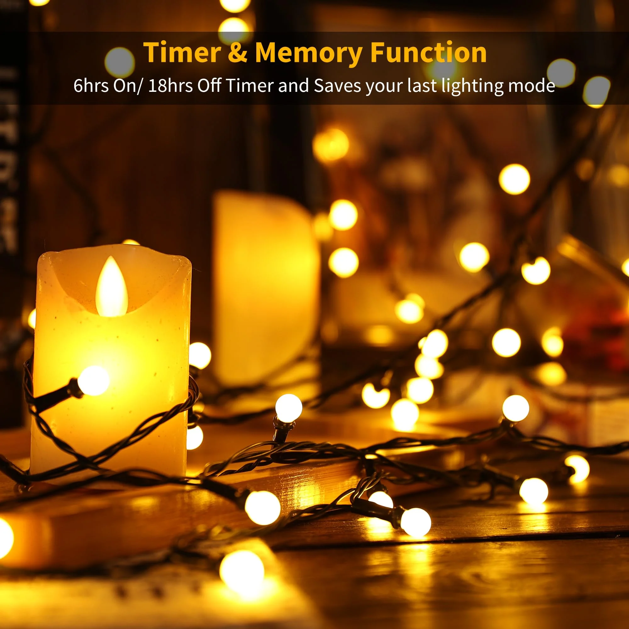 String Lights Warm White, 66ft 200 LED Christmas String Lights with Timer, 8 Modes Christmas Berry Lights, Xmas Tree Globe Lights Outdoor Mini Tree Light for Christmas Tree Home Party Patio - Image 5