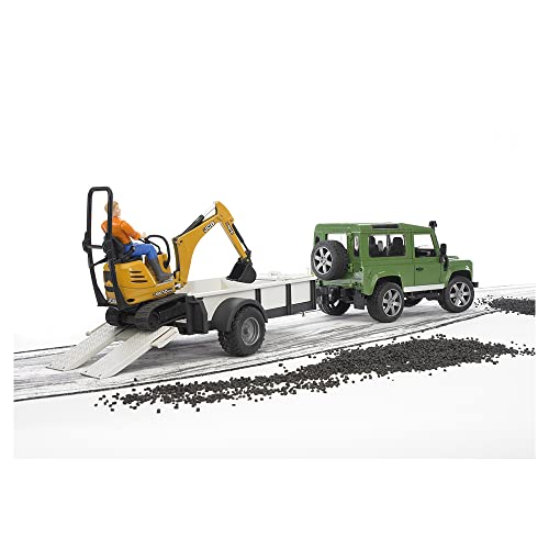 Bruder Land Rover w/ Trailer, Worker and JCB Excavator - Image 2