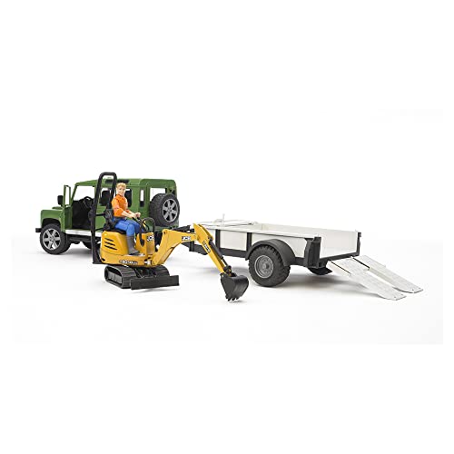 Bruder Land Rover w/ Trailer, Worker and JCB Excavator - Image 3