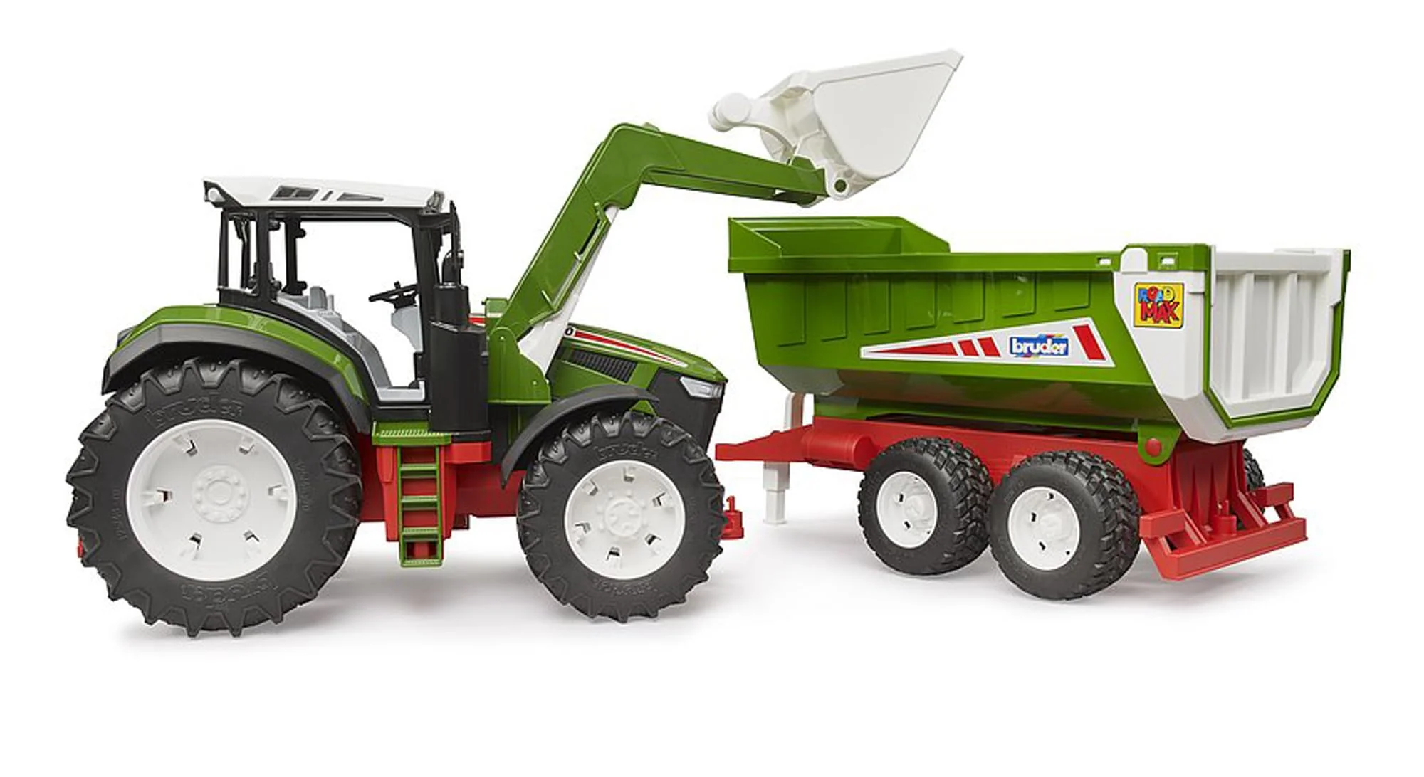 Bruder Roadmax Tractor with Front Loader and Tipping Trailer, 1:16 Scale Realistic Farm Pretend Play Toy - Image 3