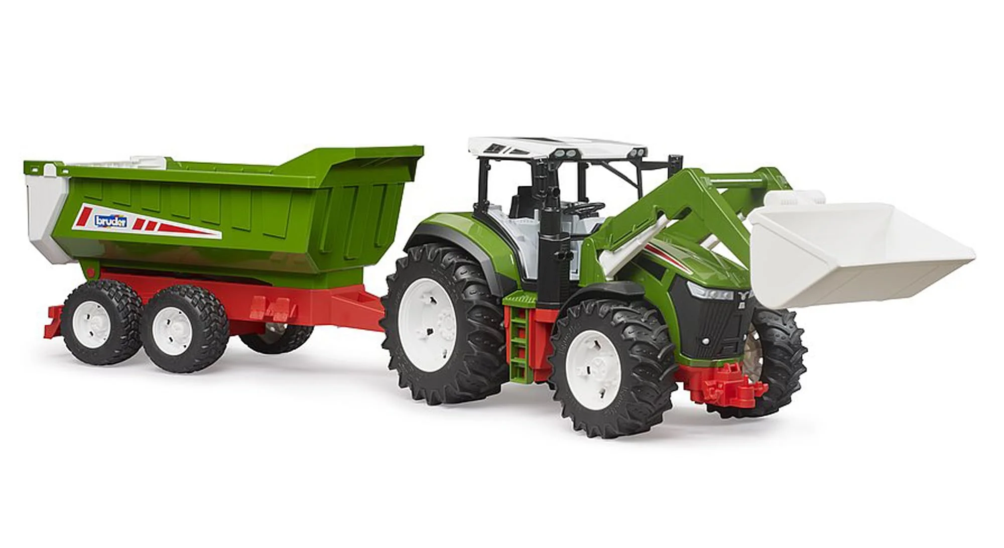 Bruder Roadmax Tractor with Front Loader and Tipping Trailer, 1:16 Scale Realistic Farm Pretend Play Toy - Image 4