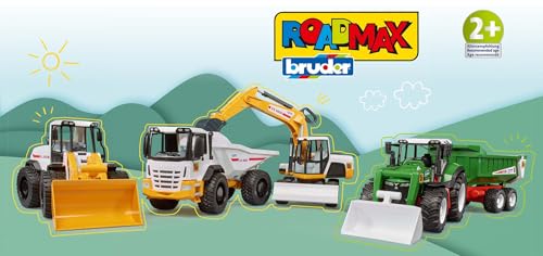 Bruder Roadmax Tractor with Front Loader and Tipping Trailer, 1:16 Scale Realistic Farm Pretend Play Toy - Image 5