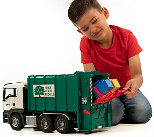 Bruder 03763 Man TGS Rear Loading Garbage Truck - Green - Image 2