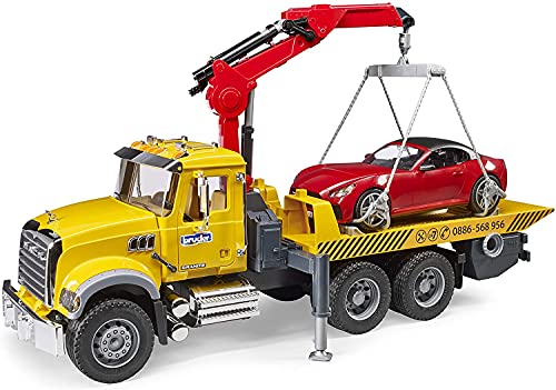 Bruder - Mack Granite Tow Truck with Bruder Roadster Compatible with world Figures - Image 3