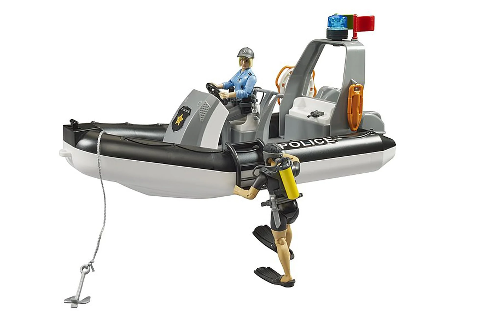 Bruder RAM 2500 Police Pickup with L + S Module Trailer, Boat and 2 Figures - Image 3