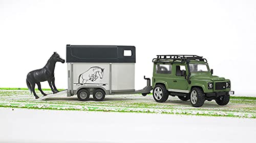 Bruder Toys  Land Rover Defender Station Wagon with Horse Trailer & Horse - Image 2