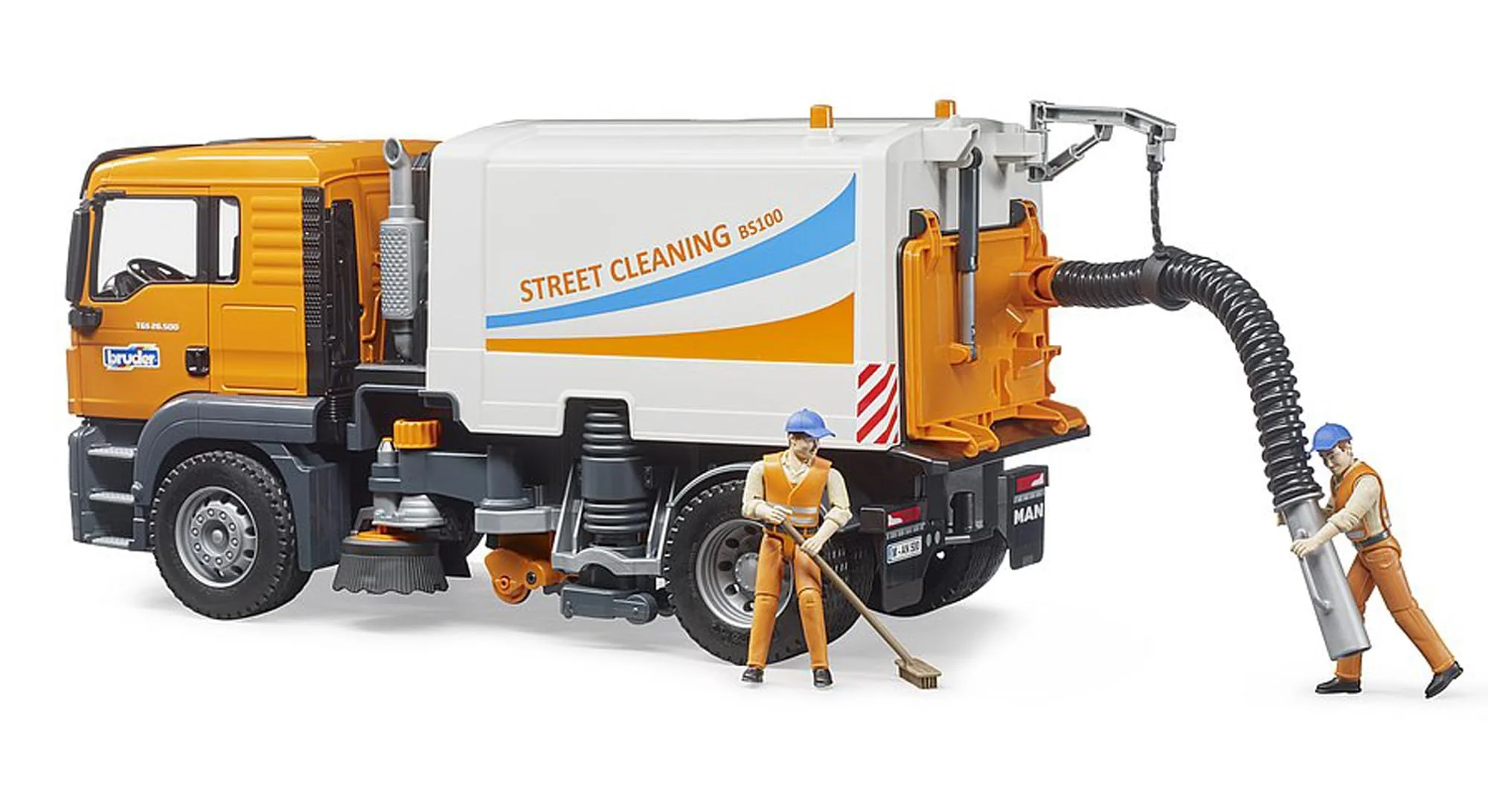 Bruder Toys - Commercial Realistic MAN TGS Street Sweeper Truck with Open-able Doors, Adjustable Brushes, and Flexible Hose - Ages 4+ - Image 2