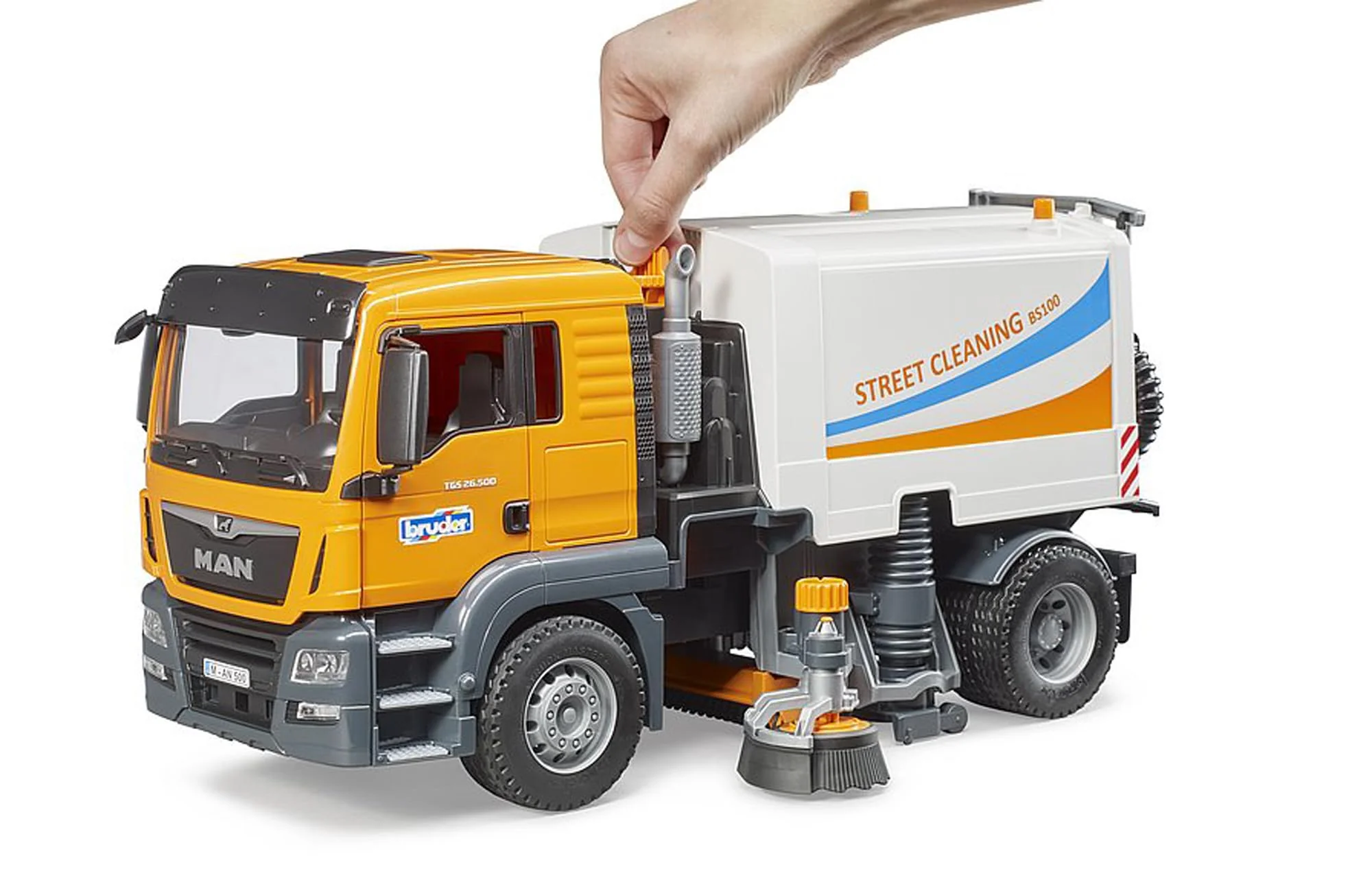 Bruder Toys - Commercial Realistic MAN TGS Street Sweeper Truck with Open-able Doors, Adjustable Brushes, and Flexible Hose - Ages 4+ - Image 6