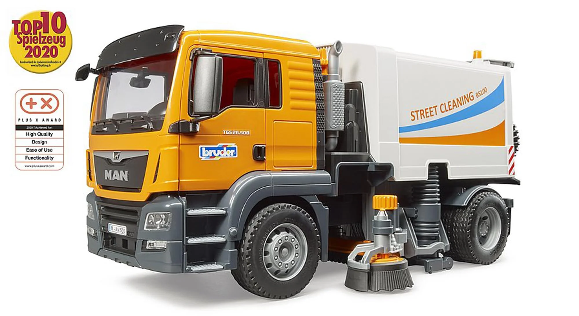 Bruder Toys - Commercial Realistic MAN TGS Street Sweeper Truck with Open-able Doors, Adjustable Brushes, and Flexible Hose - Ages 4+ - Image 7