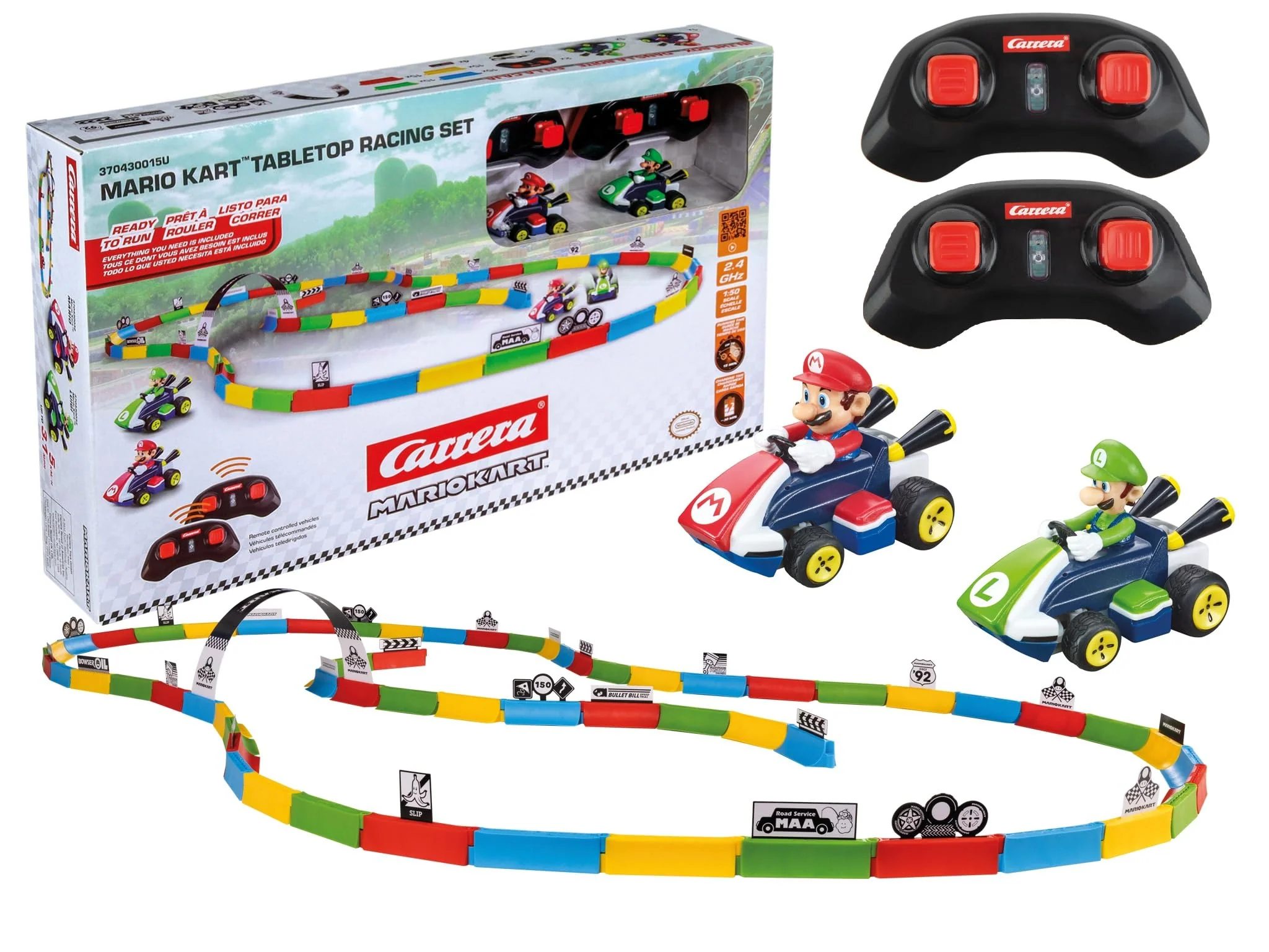 Carrera RC Mario Kart Tabletop Toy Racing Set Featuring Mario Luigi and 2 Radio Controls