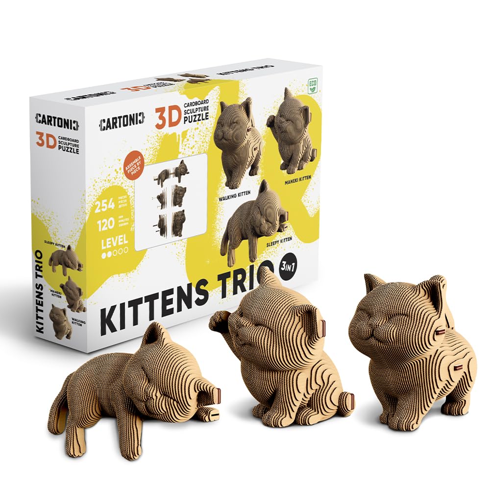 CARTONIC 3D Puzzle Model Kit – Gift for Teens, Adults, Kids, Women, Men - 3D Puzzle Transforms Into Charming Home Decor (Trio Kittens) - 254 Pieces