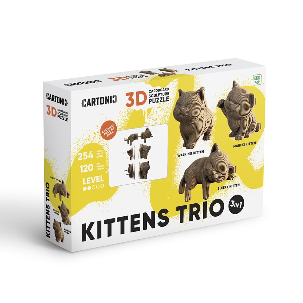 CARTONIC 3D Puzzle Model Kit – Gift for Teens, Adults, Kids, Women, Men - 3D Puzzle Transforms Into Charming Home Decor (Trio Kittens) - 254 Pieces - Image 2