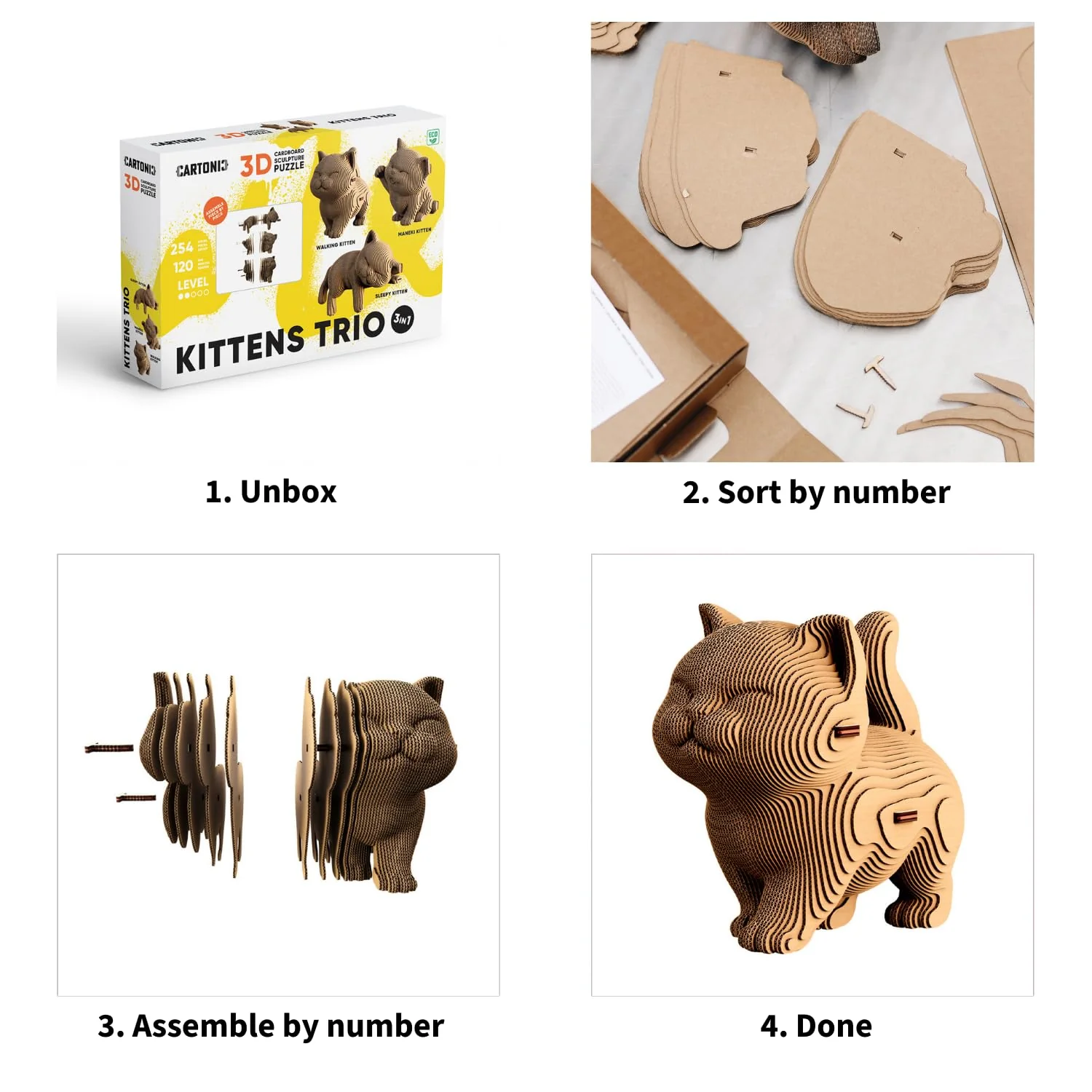 CARTONIC 3D Puzzle Model Kit – Gift for Teens, Adults, Kids, Women, Men - 3D Puzzle Transforms Into Charming Home Decor (Trio Kittens) - 254 Pieces - Image 7