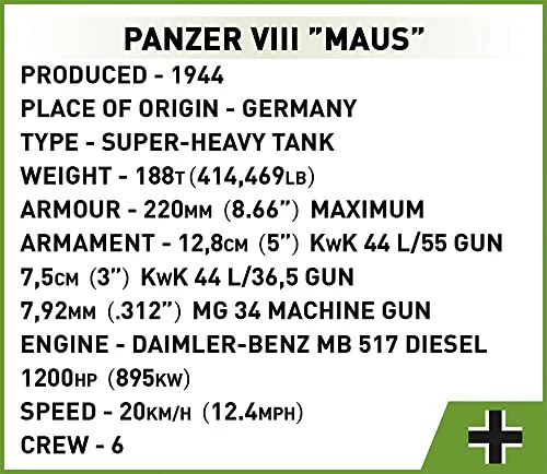 COBI Historical Collection World War II Panzer VIII MAUS Tank - Image 3