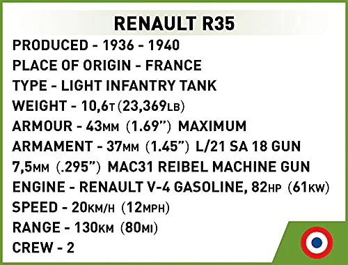 COBI Historical Collection World War II Renault R-35 Tank Building toy set - Image 5