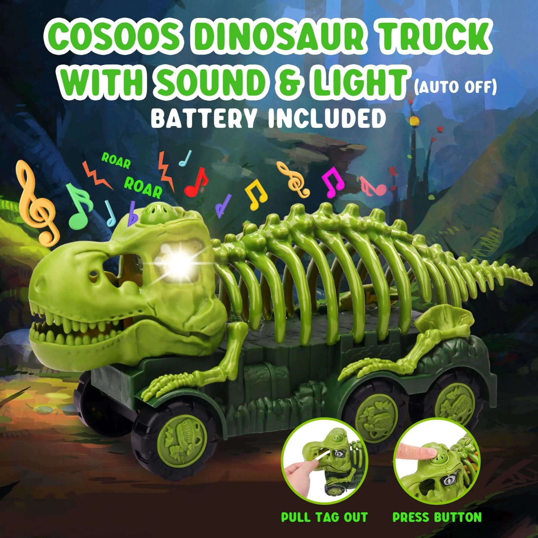 Dinosaur Truck with Sound & Light, Toy for Kids 3-5, T Rex Monster Truck Carrier Transport Car Game with 3 Little Dino Catapult Cars Vehicle & Jurassic Dinosaurs Figures - Image 4