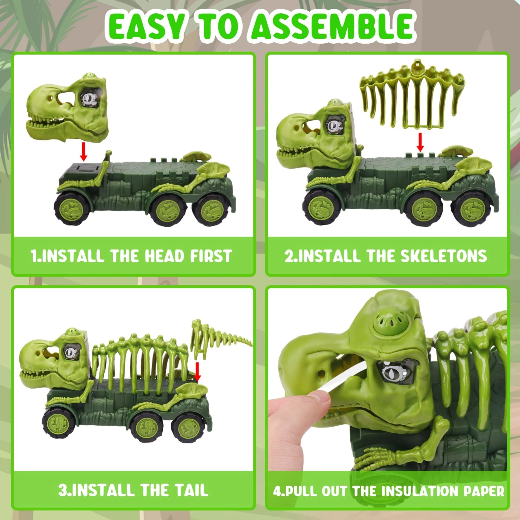 Dinosaur Truck with Sound & Light, Toy for Kids 3-5, T Rex Monster Truck Carrier Transport Car Game with 3 Little Dino Catapult Cars Vehicle & Jurassic Dinosaurs Figures - Image 6