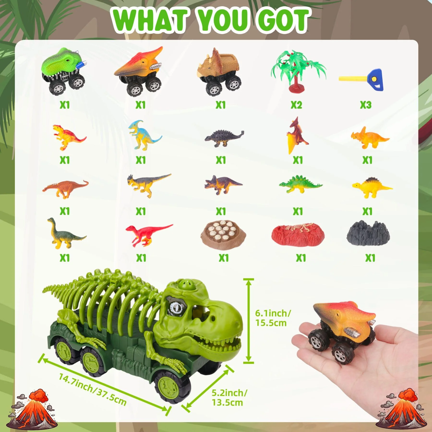 Dinosaur Truck with Sound & Light, Toy for Kids 3-5, T Rex Monster Truck Carrier Transport Car Game with 3 Little Dino Catapult Cars Vehicle & Jurassic Dinosaurs Figures - Image 7