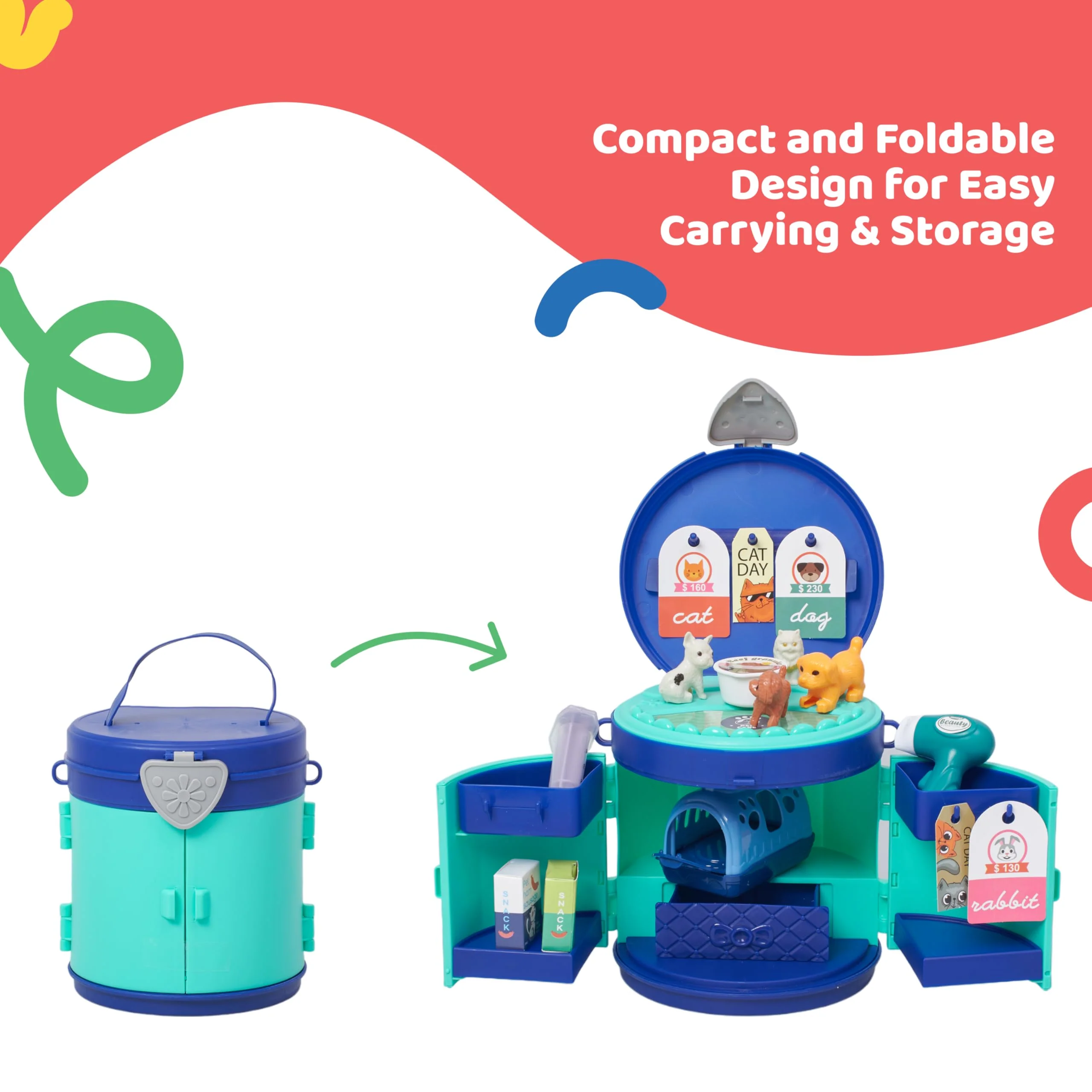 Pet Care Playset - Vet Kit for Kids Durable Plastic Doctor Kit for Toddlers' Pet Care - Veterinarian Playset for Kids - Greenish Blue - Image 3