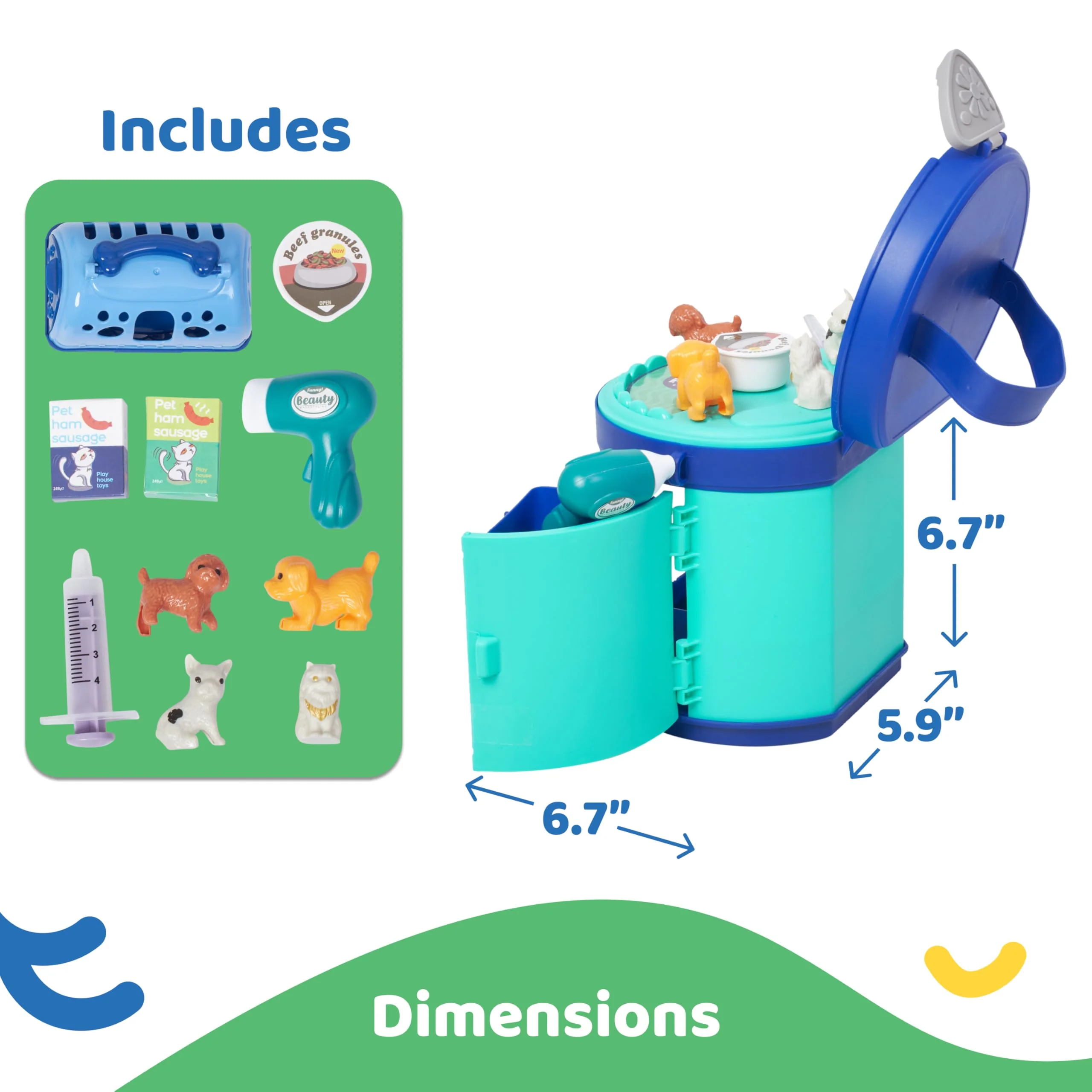 Pet Care Playset - Vet Kit for Kids Durable Plastic Doctor Kit for Toddlers' Pet Care - Veterinarian Playset for Kids - Greenish Blue - Image 5