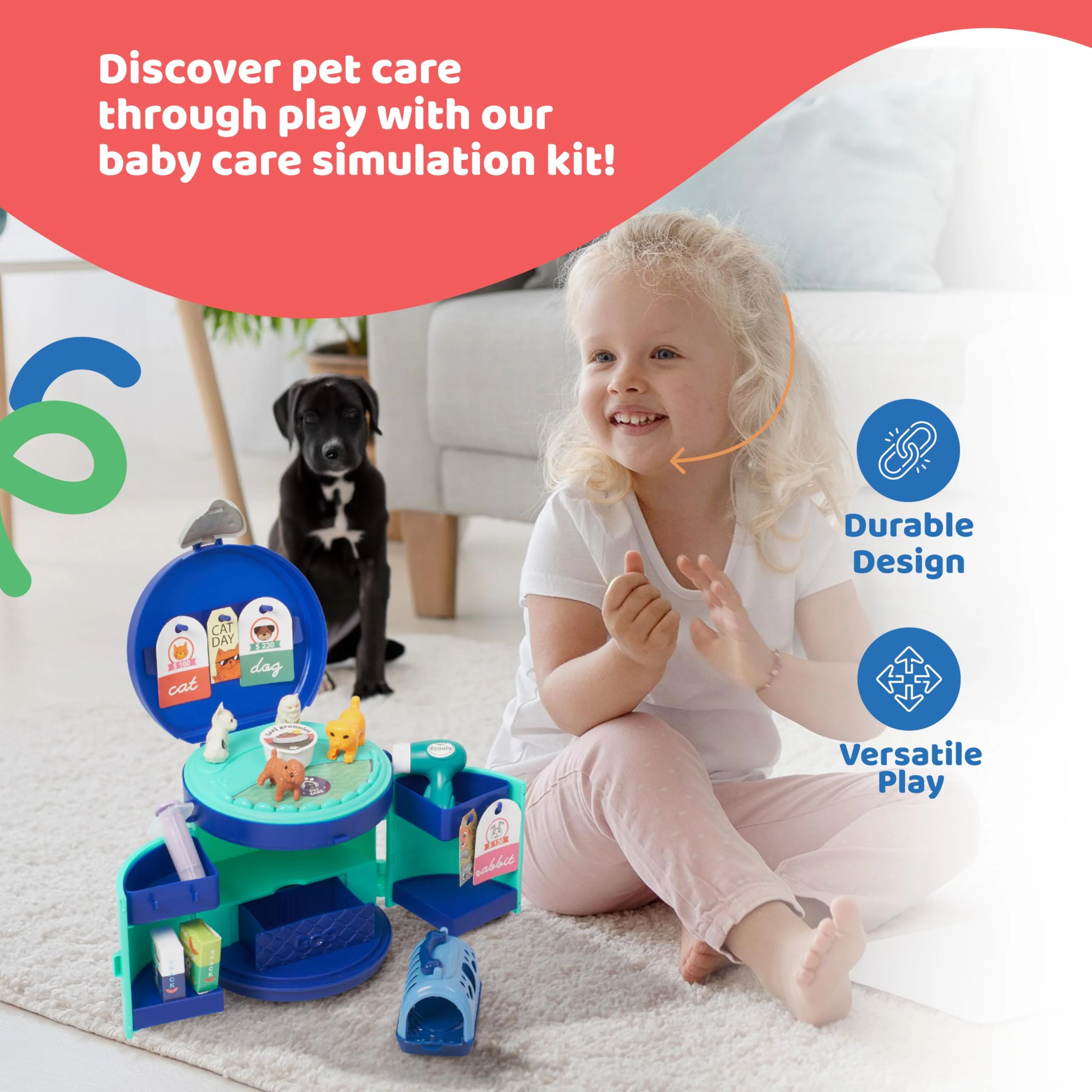 Pet Care Playset - Vet Kit for Kids Durable Plastic Doctor Kit for Toddlers' Pet Care - Veterinarian Playset for Kids - Greenish Blue - Image 6