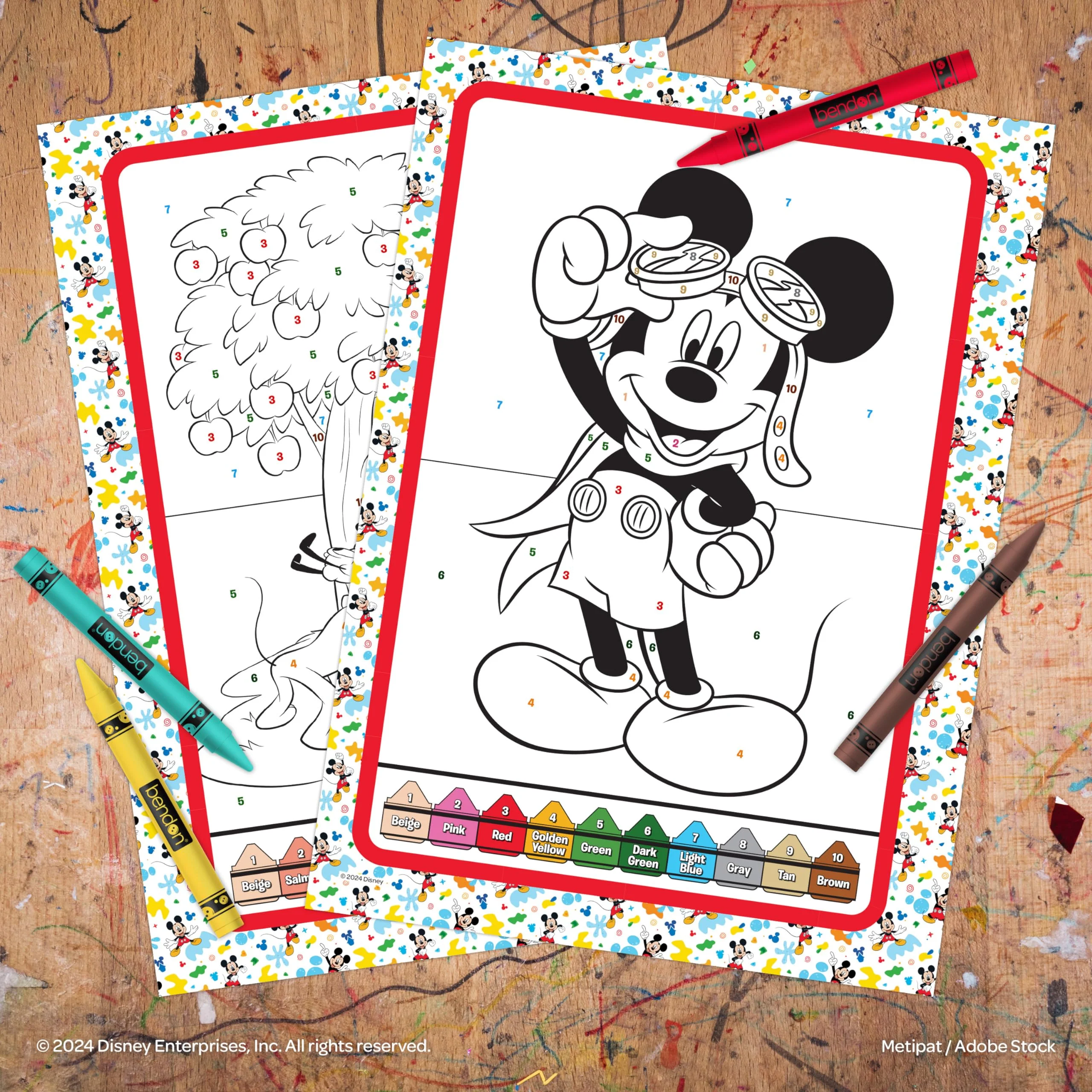 Disney Mickey Mouse 32 Page Color By Number with 8 Crayons, Bendon - Image 2